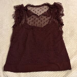 Old Navy Burgundy Sheer Ruffle Blouse
